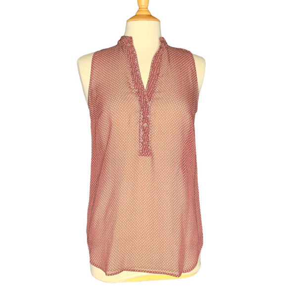 NWOT Worth New York Womens Brown Dark Red Polka Dot Sleeveless Blouse Size 2 - Picture 1 of 8